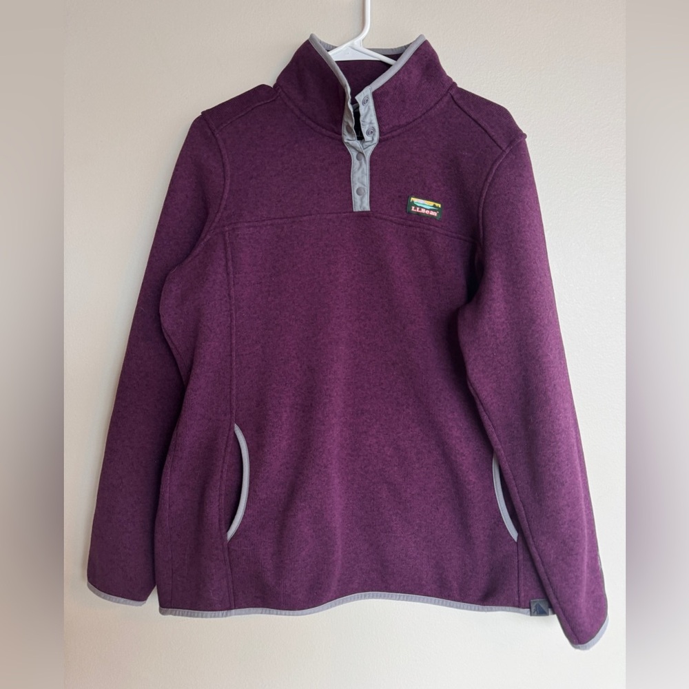 L.L.Bean Sweater Fleece Pullover XL Purple Snap Neck Jacket